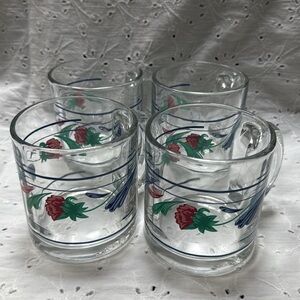 Lenox Poppies on Blue Coffee Mugs with Lower Band, Made in U.S.A. Discontinued